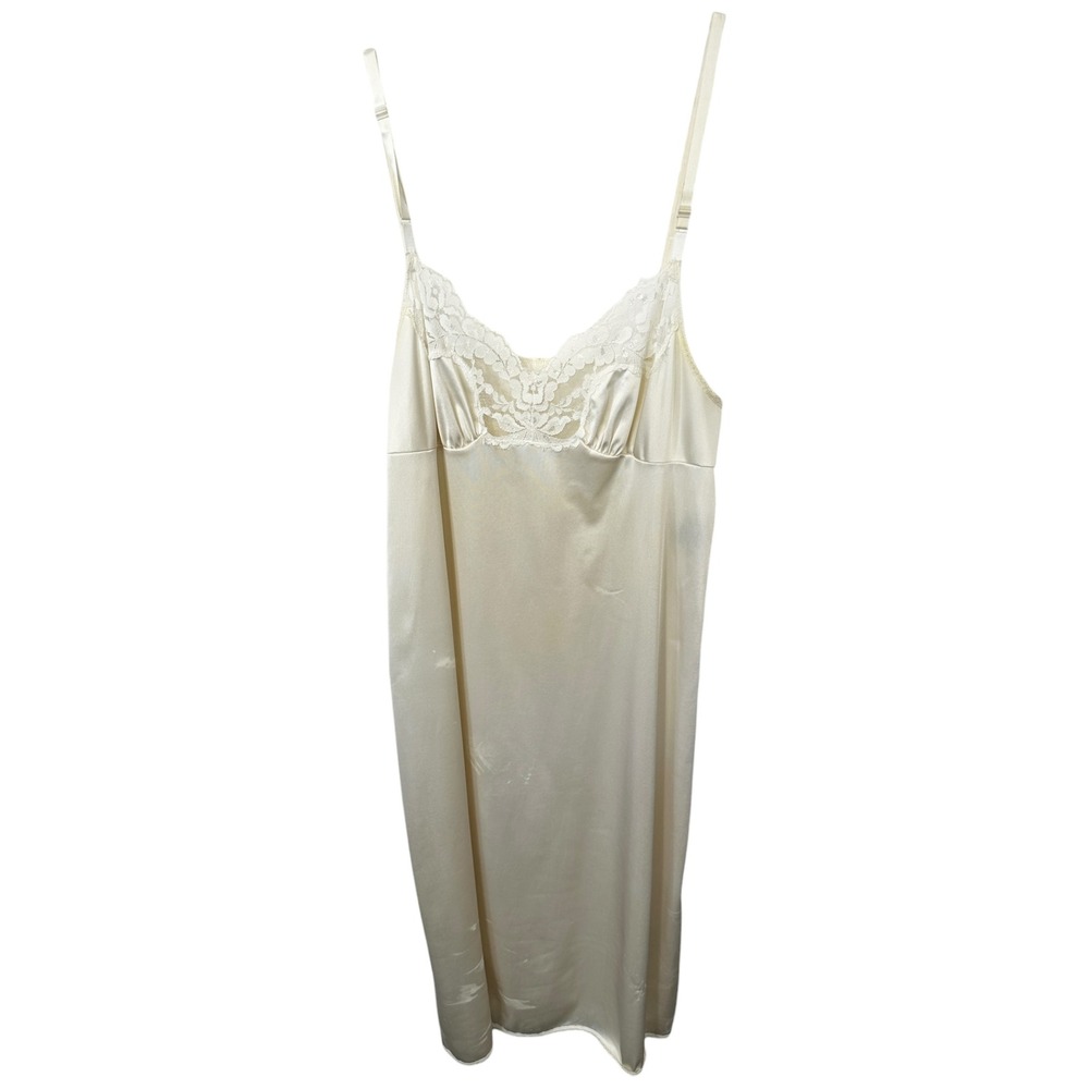 VTG Vassarette Cream Lace Trim Slip Nightgown Sleepwear Ivory Satin‎ 1809